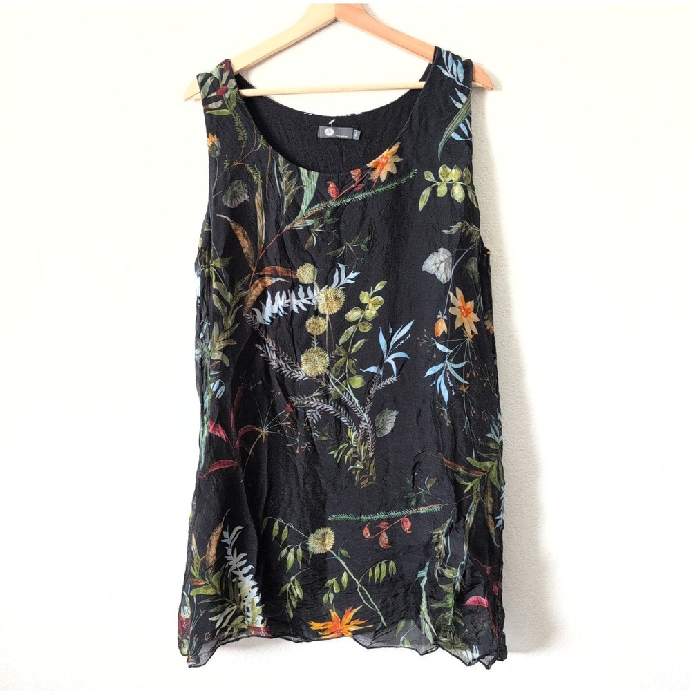 M Made in Italy Womens XL Silk Viscose Botanical Floral Sleeveless Tunic Top